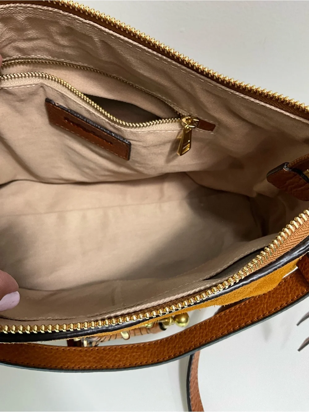 SEE BY CHLOÉ Joan Small Leather Suede Crossbody Bag Caramel Mustard Tan